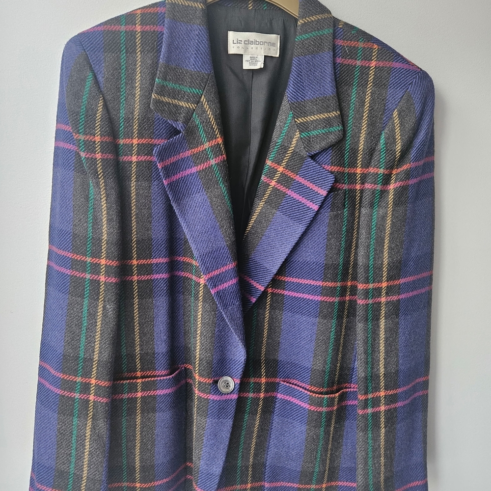 Liz Claiborne Women's Tartan Blazer - Blue, Green, and Pink